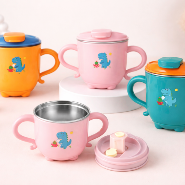 Baby Stainless Steel Sipper Cup with Dual Handles (200ml) – Leakproof Toddler Training Cup