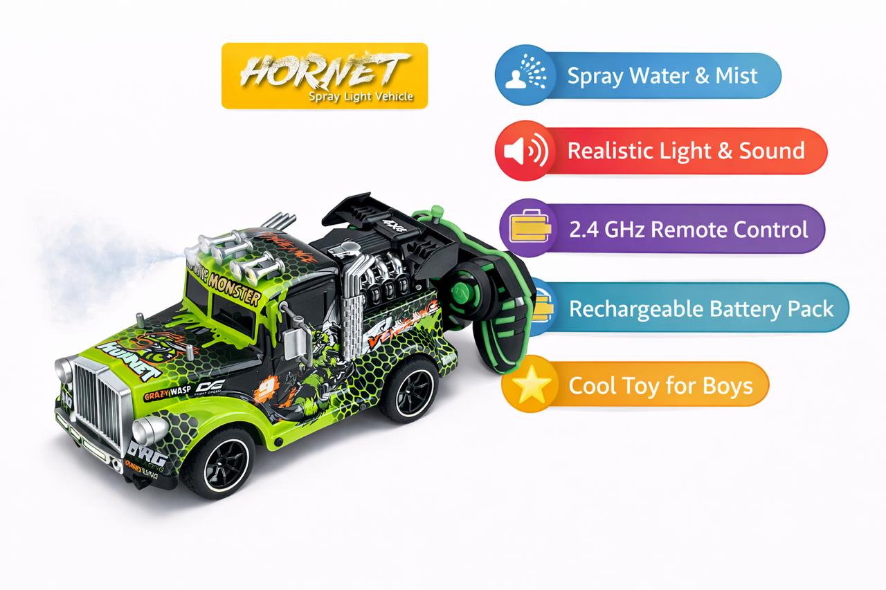 Hornet Spray Light RC Monster Truck – High Speed Rechargeable Remote Control Car for Kids - Image 2
