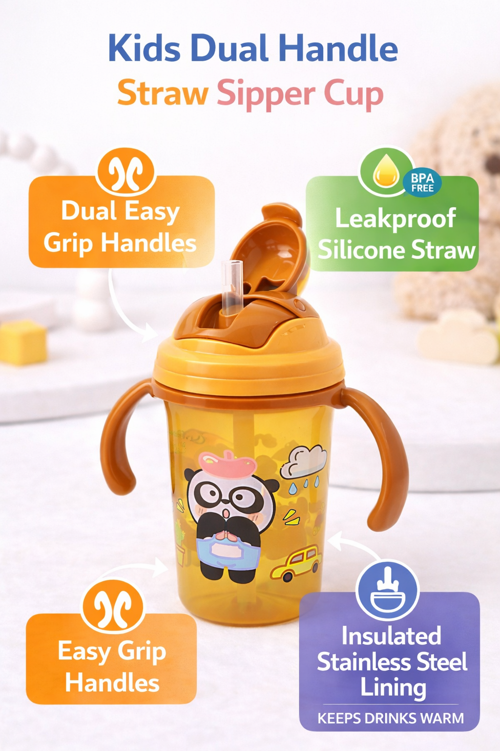 Kids Dual Handle Straw Sipper Cup | Leak-Proof Training Cup (200 ml) - Image 4