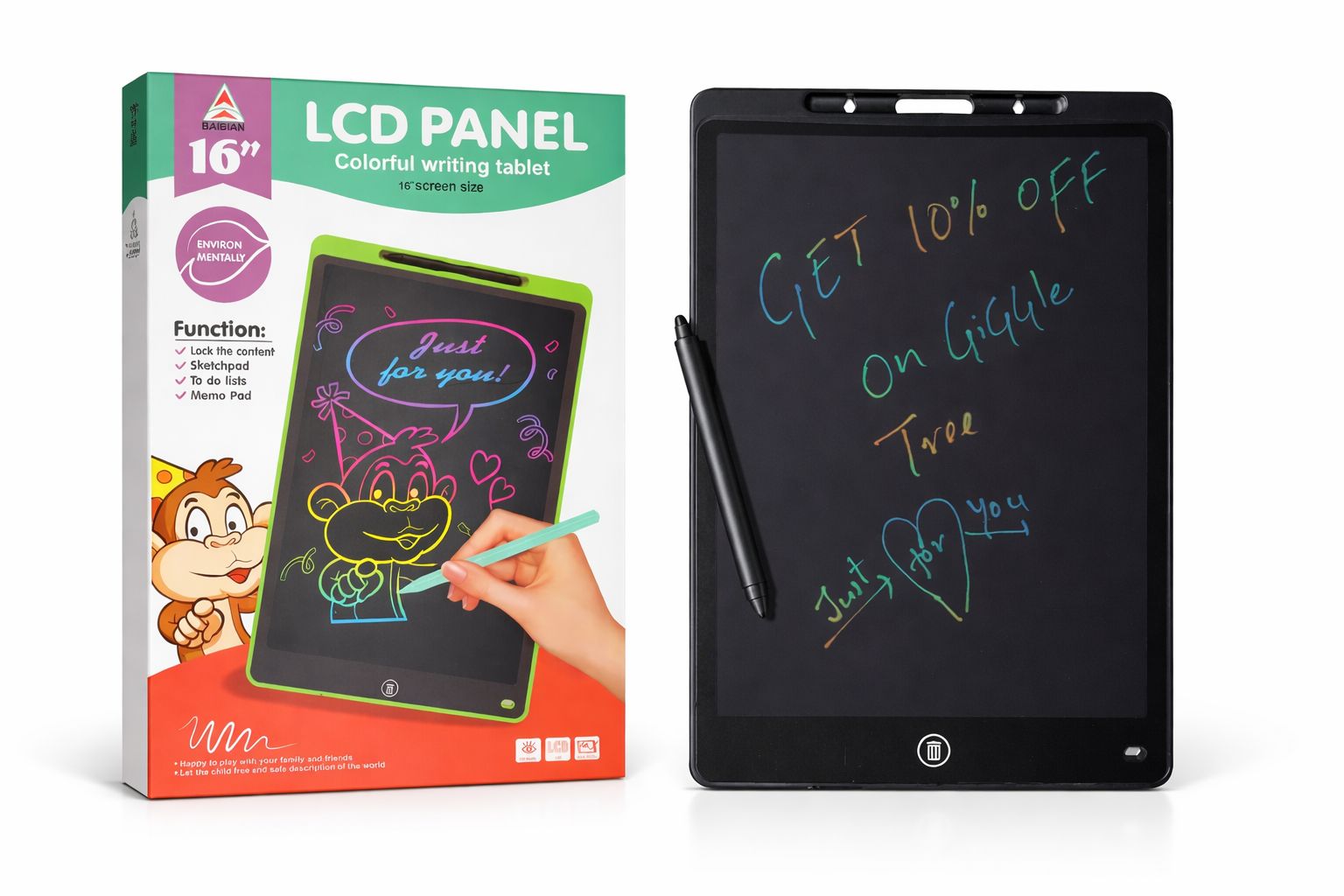 Kids LCD Writing Tablet 16 Inch | Reusable Drawing & Writing Board | Digital Writing Pad for Kids
