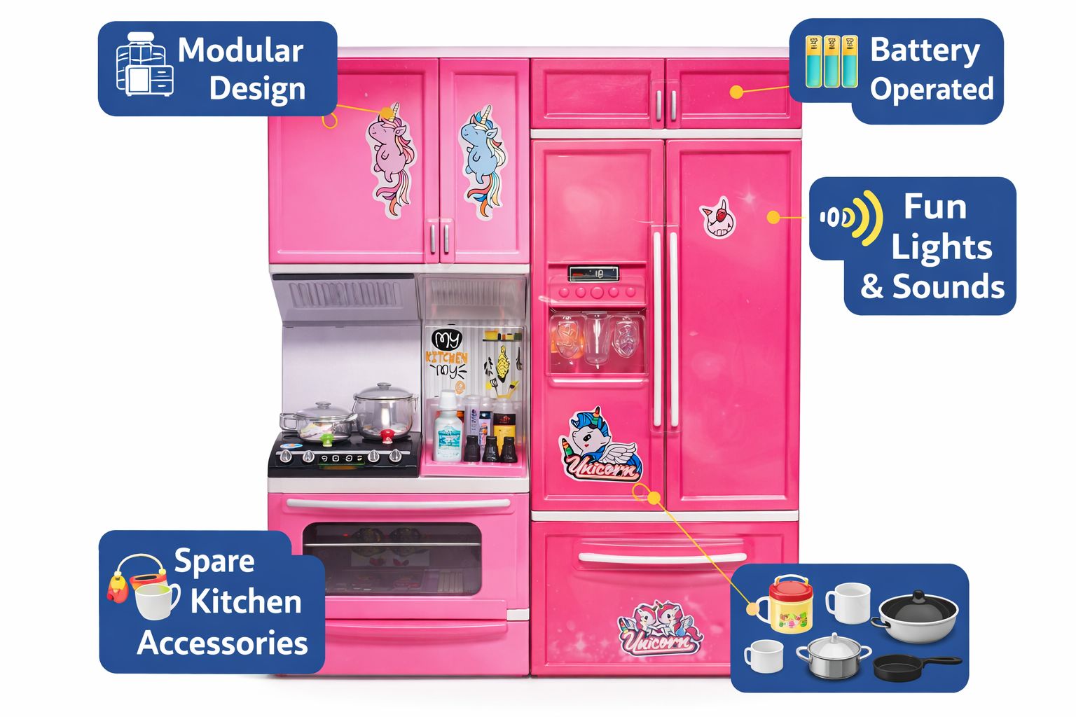 Kids Unicorn Pretend Play Modular Kitchen Set - Image 2