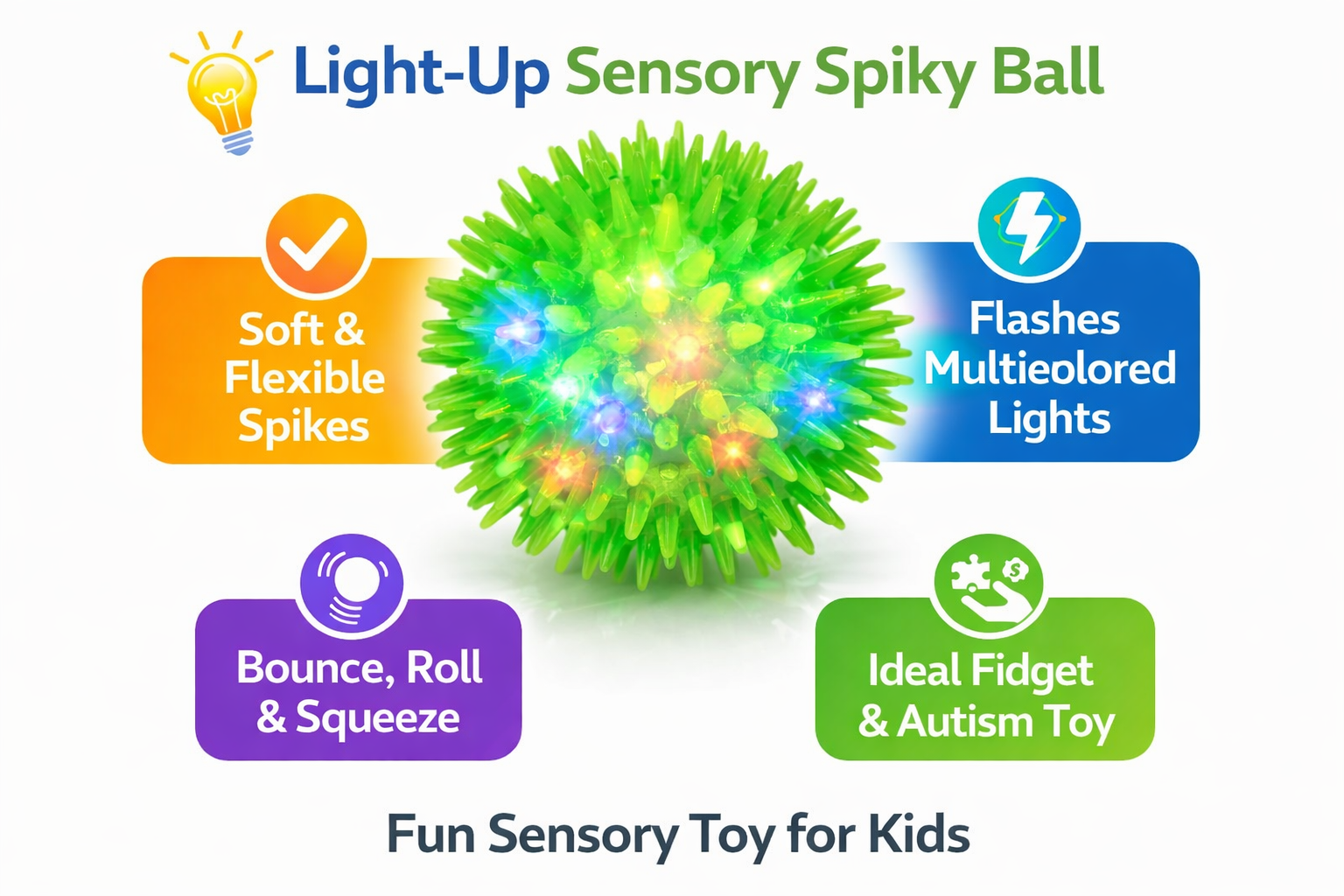 Light-Up Spiky Sensory Ball for Kids | Soft LED Bouncy Massage Toy - Image 2