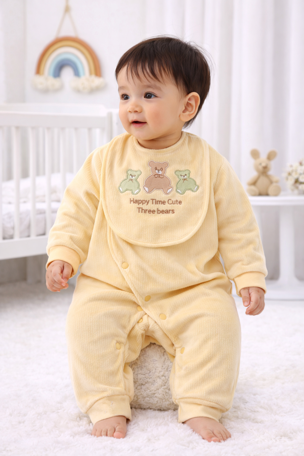 Newborn Winter Romper Set with Matching Bib (Organic Cotton) - Image 3