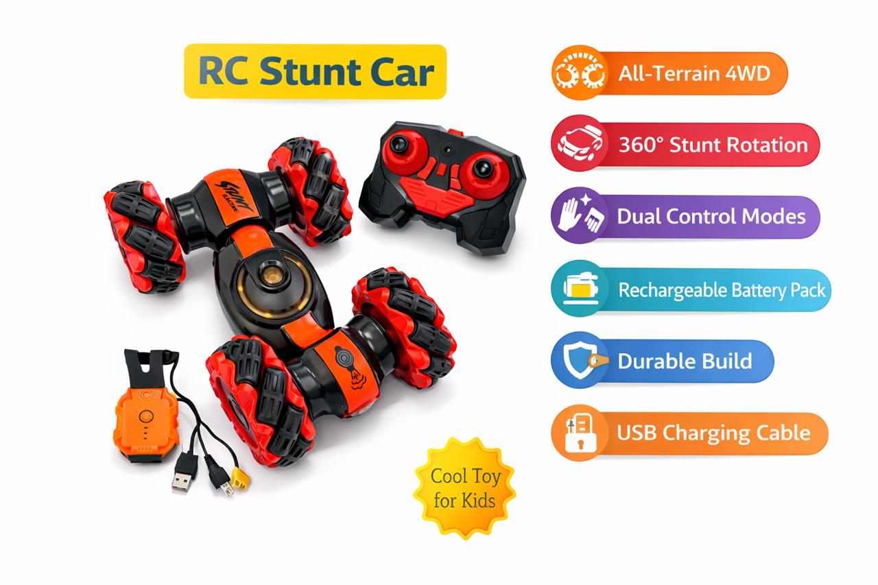 RC Stunt Car 360° Double-Sided Rotating Toy with Remote Control for Kids - Image 2