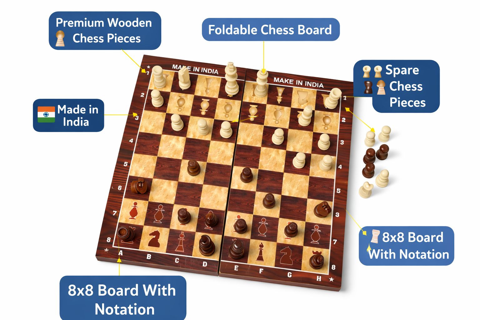 Wooden Folding Chess Board Game | Classic Strategy Chess Set for Kids & Adults - Image 2